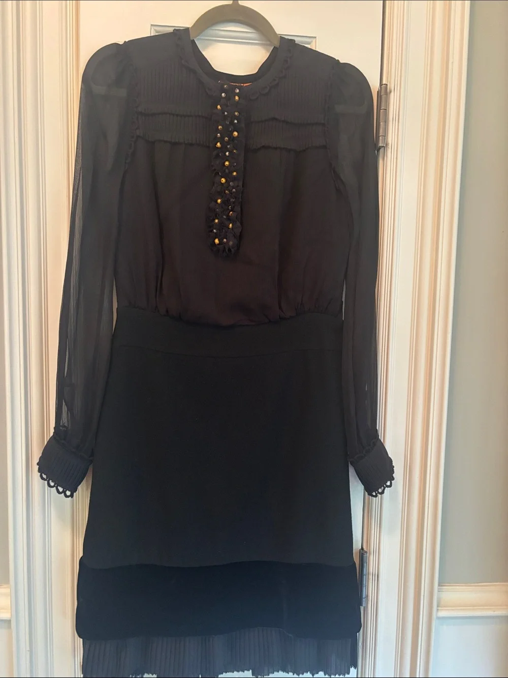 Black Long-Sleeve Pleated Hem Dress